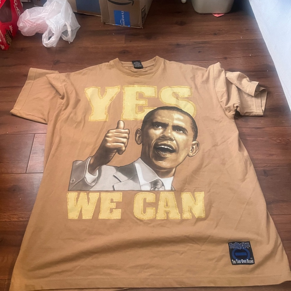 Obama yes we can Tan Graphic T-Shirt with Motivational Print
